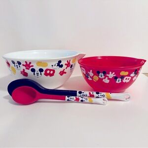 Disney Store Mickey Mouse Red and White Mixing Bowl Set with Spoons